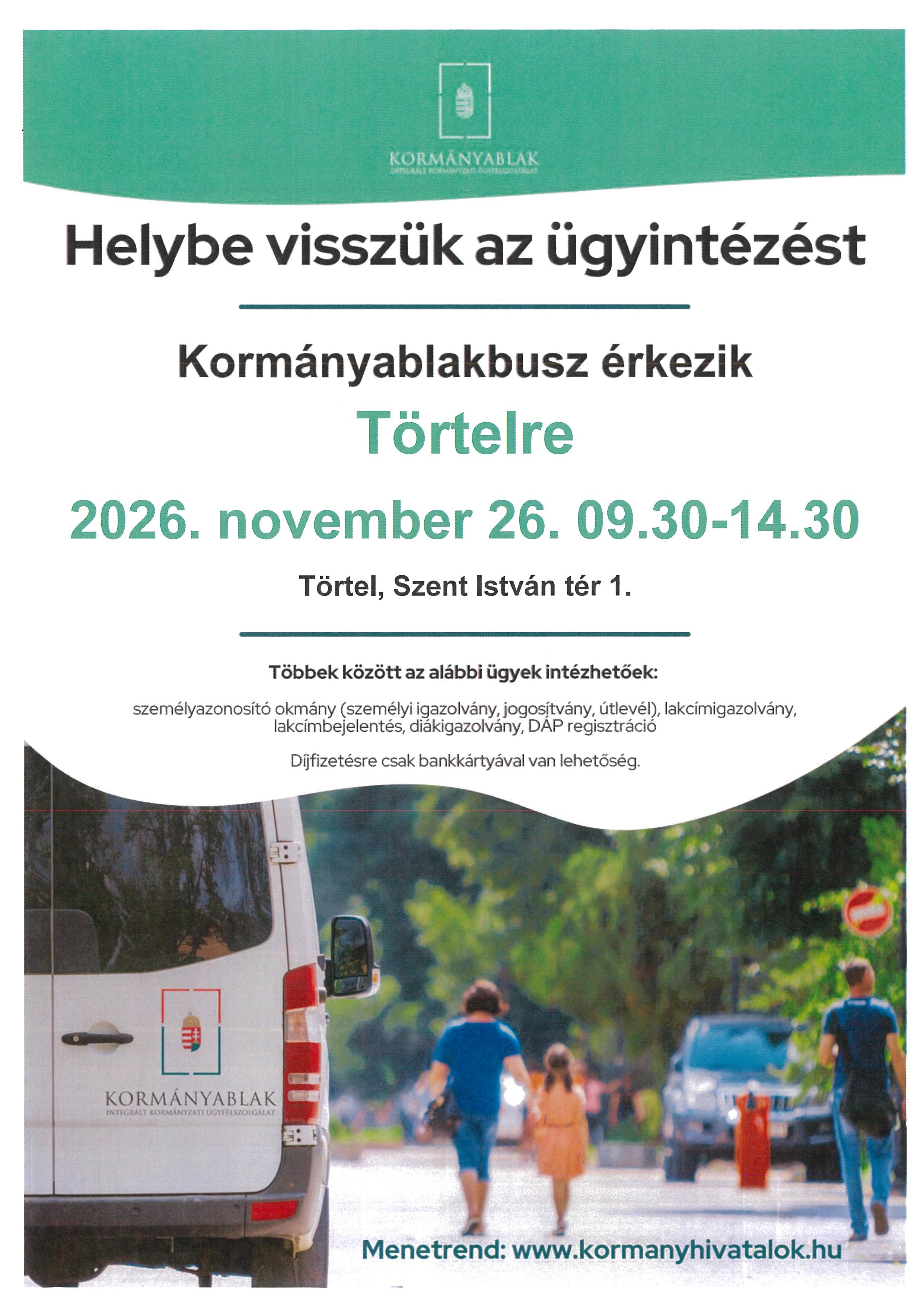 Kormányablakbusz érkezik Törtelre
