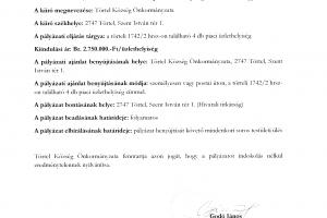 A törteli 1742/2 hrsz.-on található 4 db piaci üzlethelyiség értékesítése