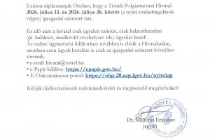 Igazgatási szünet tájékoztató